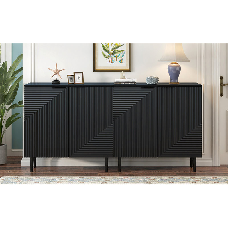 Ensemble de 2 armoires latérales minimalistes modernes Mirod, solution de rangement polyvalente, tablettes réglables, conception élégante de porte géométrique, comme meuble télé