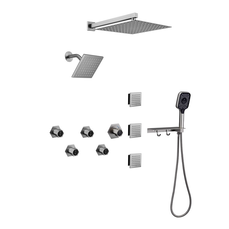 Système de douche thermostatique complet avec valve brute AquaRhapsody, Nickel brossé