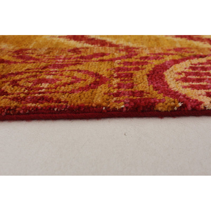 Tapis de bois one-of-kind-noué la 2010 shalimar rouge/jaune 7 pi 9 po x 10 pi, en laine de 1 po Céline