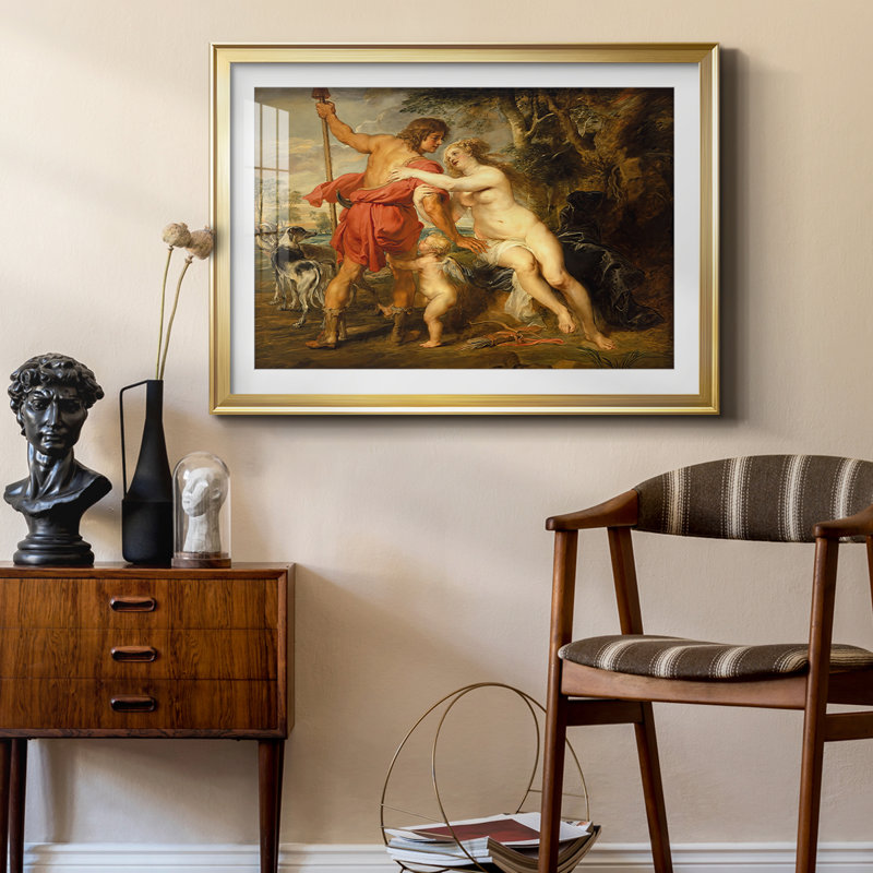 Venus and Adonis-Peter Paul Rubens - reproduction d'art avec passe-partout et verre-c. 1635, 22,5 x 30,5, Impression encadrée