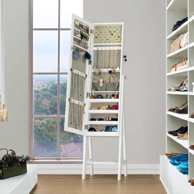 Armoire à bijoux murale avec miroir, Blanc