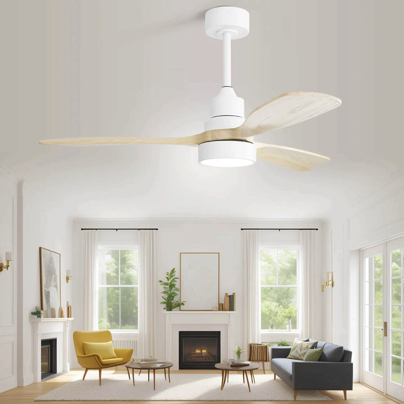 48 Inch Solid Wood Ceiling Fan With Dimmable Light 6 Speed Reversible DC Motor