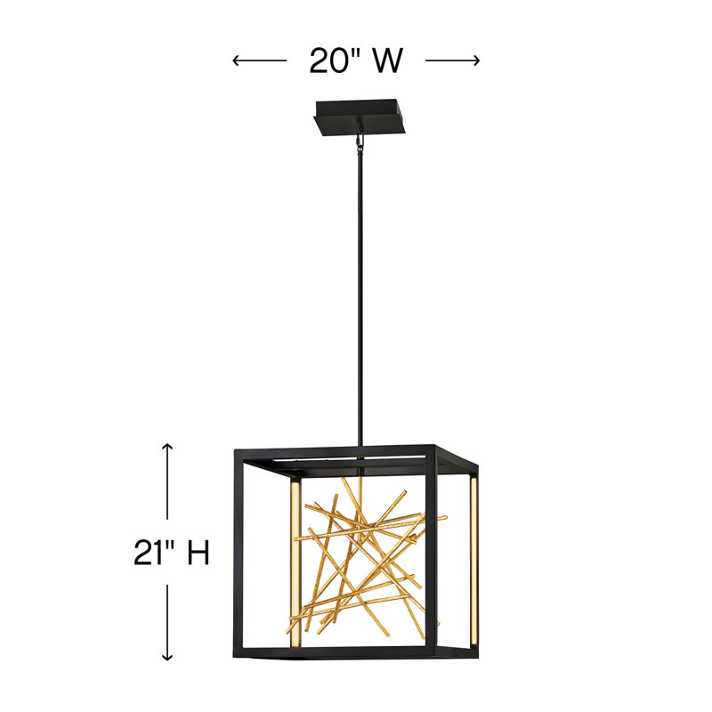 Styx Integrated LED Open Frame Cube Pendant - Black w/ Gilded Gold Branches