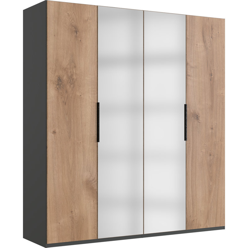 Guardino 4 Door Wardrobe, 216cm H x 200cm W x 58cm D, Plank Oak/Graphite