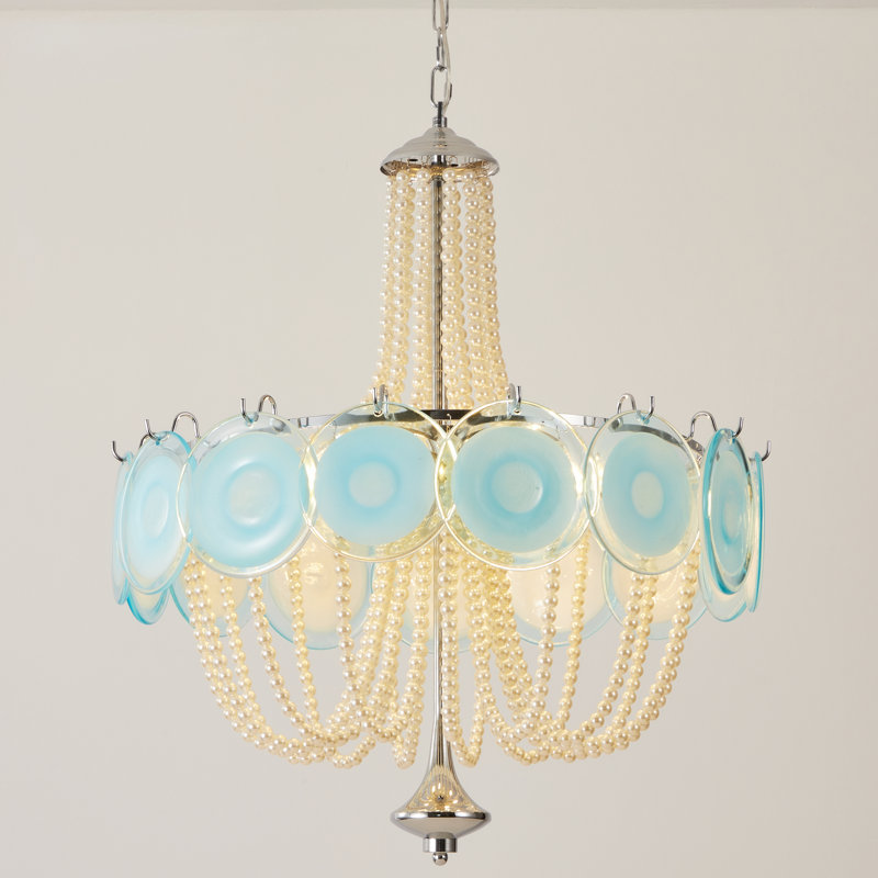 Luminaire suspendu 6 lumières en verre bleu, Bleu pâle