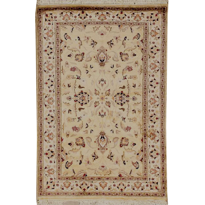 Tapis beige et ivoire de haute qualité noué à la main