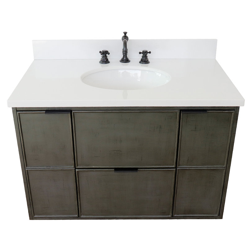 Ensemble de meuble-lavabo simple mural 37 "37", Quartz blanc