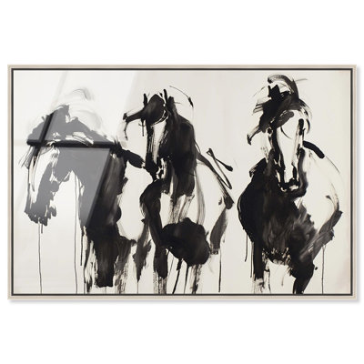 Chevaux dans l'encre acrylique encadrée en verre ultrabrillant encadrée Art par Art Remedy, cadre argenté, 30 x 20