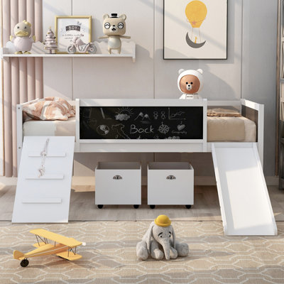 Twin Size Loft Bed Wood Bed With Two Storage Boxes
