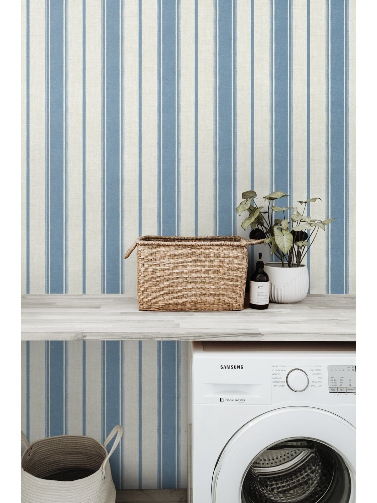 Leota Striped Wallpaper, Blue Bell