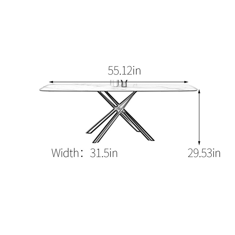 Table de salle à manger en acier inoxydable, H 29,53 po x L 55,12 po x l 31,5 po