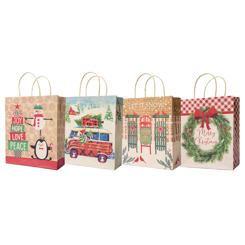 Paquet de 12 sacs-cadeaux de Noël moyens assortis avec poignée