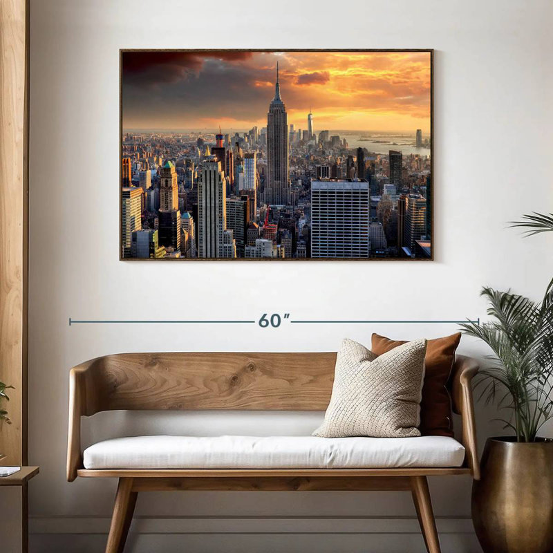 New York City High Rises, 46 po x 31 po, Cadre flottant noyer