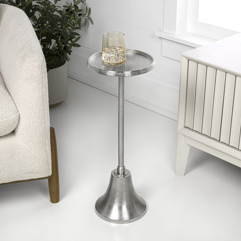 Irida Modern 24" Hammered Antique Nickel Round Pedestal Drink Table, Matte Metal Accent Martini Side Table for Living Room & Bedroom