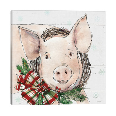 Christmas Pig 1 Piece Wrapped Canvas Painting