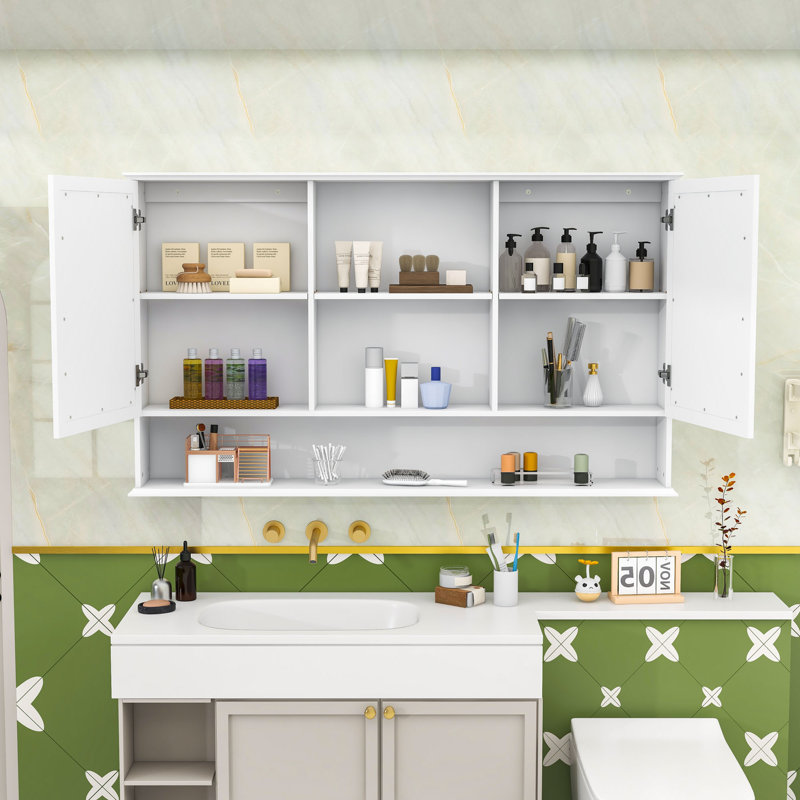 Pharmacie avec tablettes ajustables et miroir, White