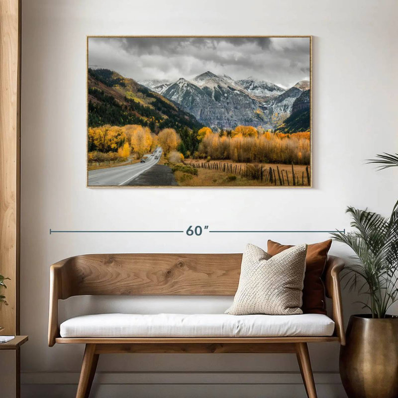 Route d'automne à Telluride, Cadre flottant en bois naturel, 46 po x 31 po