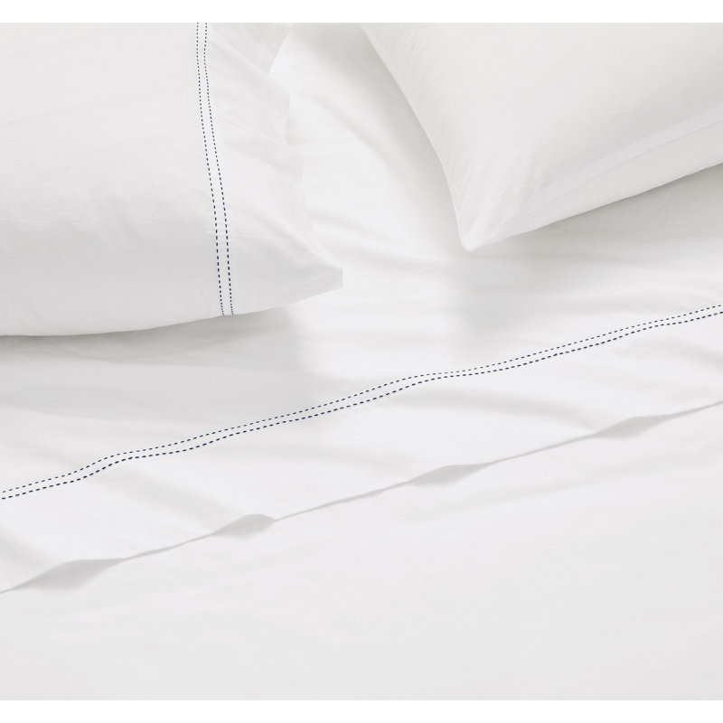 Scout Pick Stitch 100% Cotton Percale Sheet Set, Twin XL Sheet Set with 1 Standard Pillowcase, Navy