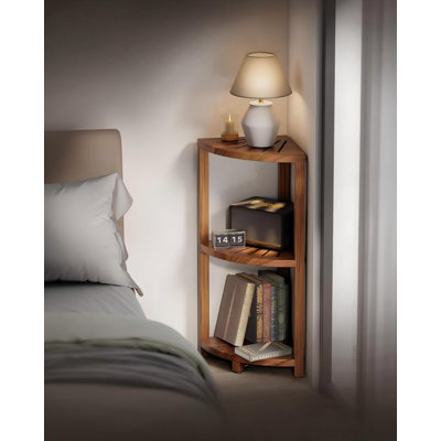 3-Tier Wooden Corner Shower Caddy Organizer with Anti-Slip Feet