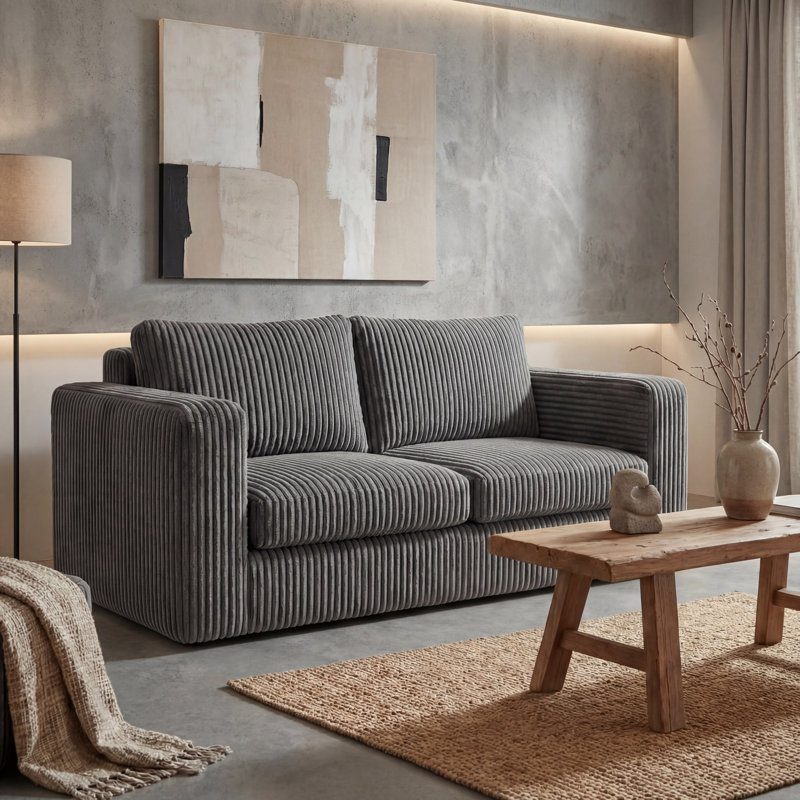 2-Seater Corduroy Lounge Sofa with Extra-Deep Seat and High-Resilience Foam Cushions, No Assembly Required