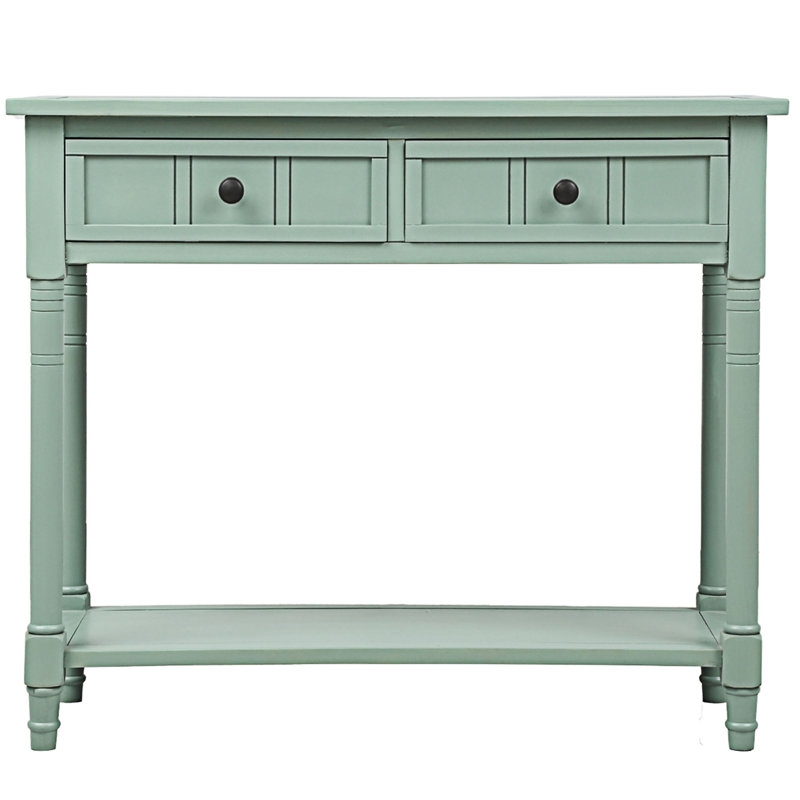 Console avec deux tiroirs et tablette inférieure, Bleu rétro