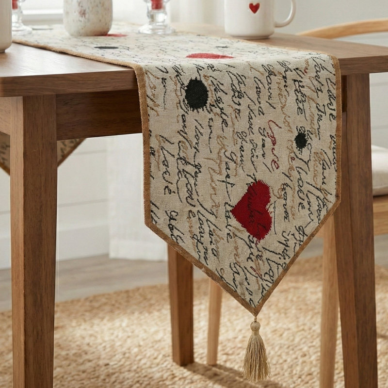 Geometric Cotton Blend Oval Valentine's Day Table Runner, 54" L x 13" W