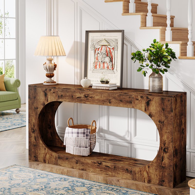 63-Inch Rustic Brown Wood Console Table with Storage Shelf