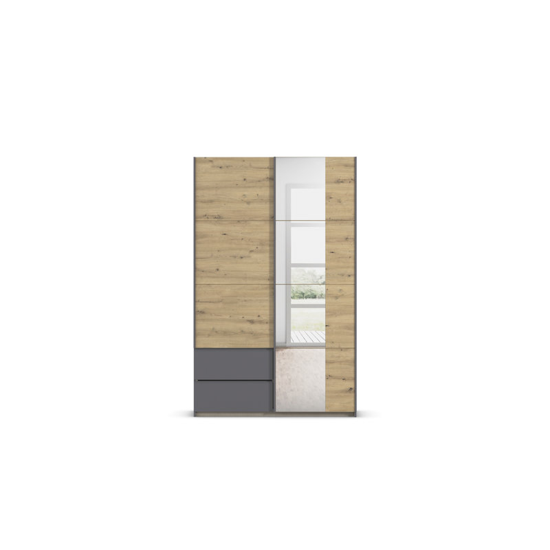 Sevilla sliding door wardrobe, Gray Metallic/Oak Artisan/Gray Metallic, 210cm H x 131cm W x 59cm D