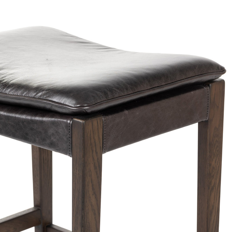 Caricia Bar & Counter Stool, Bar Stool (30.71" Seat Height), Genuine Leather Sonoma Black