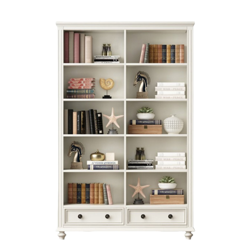 American country style bookcase, (5 Shelves) 70.08"H x 39.37"W x 13.78"D, White