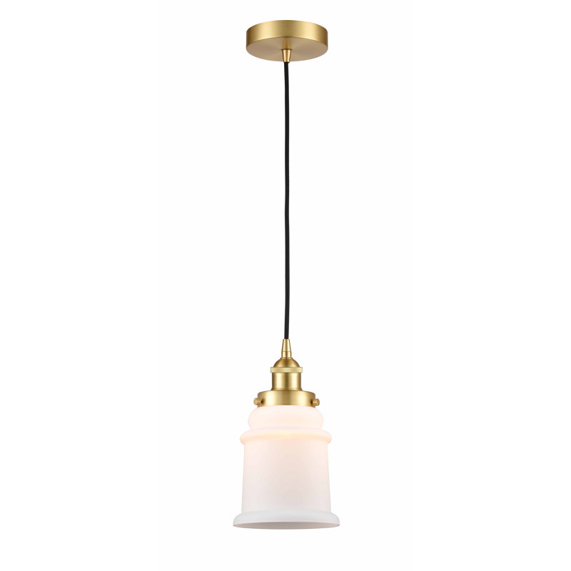 Luminaire suspendu en forme de cloche à 1 lumière Amiriya, H 11 po x l 6 po x P 6 po, Blanc mat, Or satiné