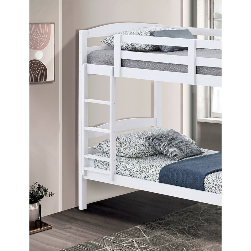 Lit superposé simple au-dessus de transition blanc, bois massif et d'ingénierie, conception à lattes arquées, joint, blanc de style chambre à coucher, serrure à insert, solution