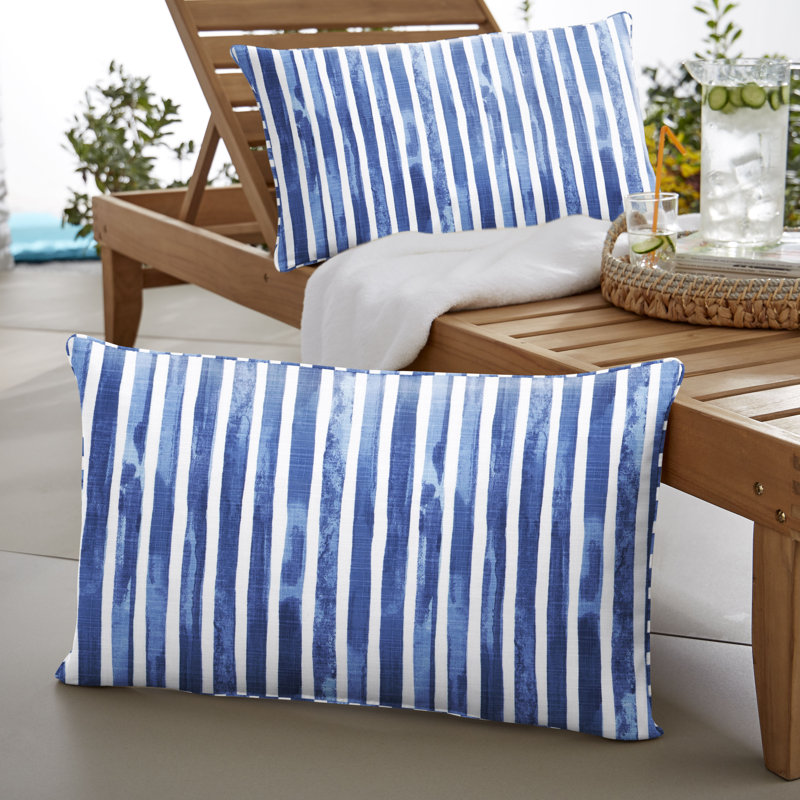 Nelson Commodore Blue Outdoor/Indoor Corded Lumbar Pillow Set Of Two, 14" x 24"