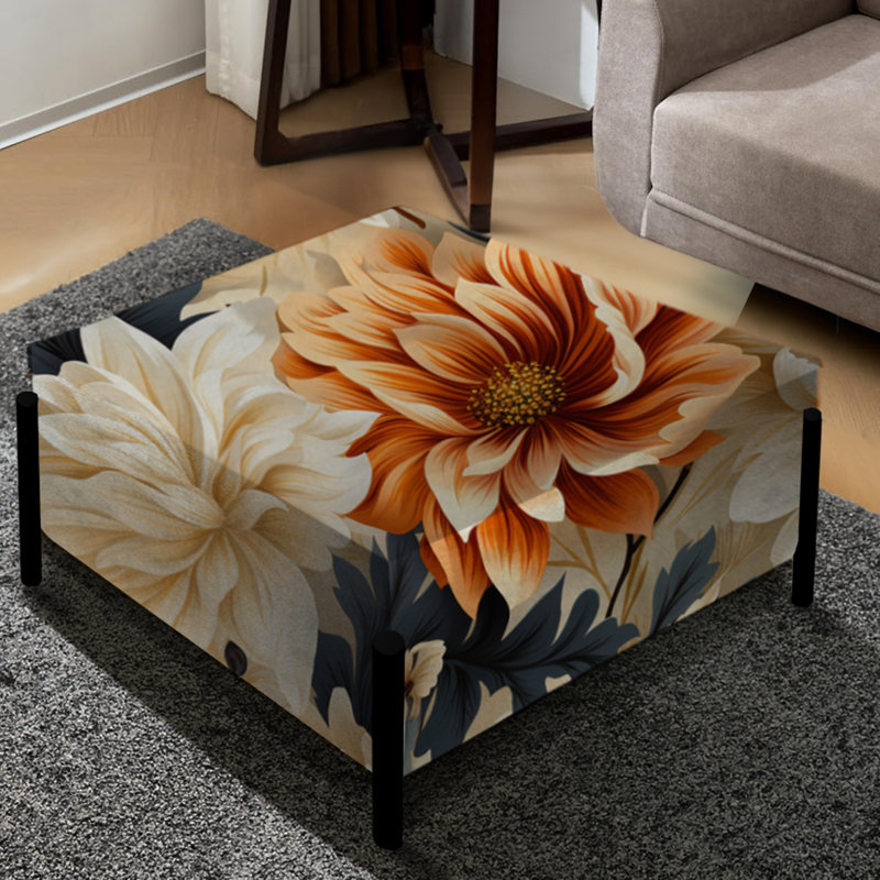 Mosaic Beige and Orange Botanicals - Grand repose-pieds carré floral