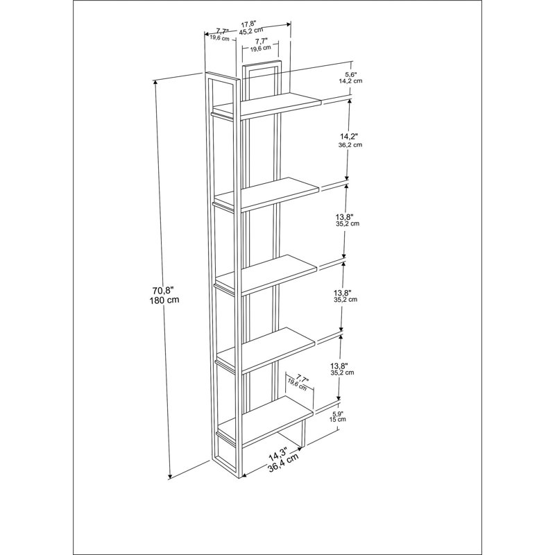 Bibliothèque moderne et industrielle, noir et vert, 71,0 x 14,6 x 7,7 pouces | 100% panneau de particules enduit de mélamine, épaisseur: 0,7 pouce | Solution de rangement élégante pour la maison et le bureau, design durable et élégant