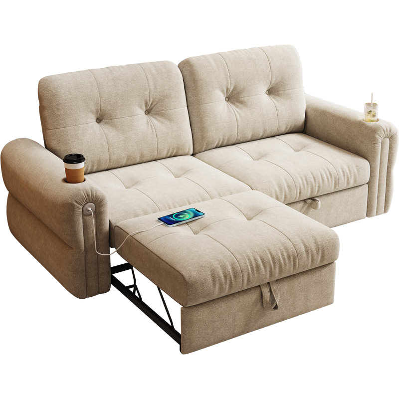 Canapé-lit convertible 2 en 1 multifonctionnel avec poches latérales, canapé-lit escamotable moderne en velours de 77 po pour le bureau de la chambre à coucher du salon