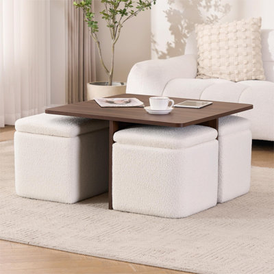 Table basse carrée avec 4 petits repose-pieds avec rangement