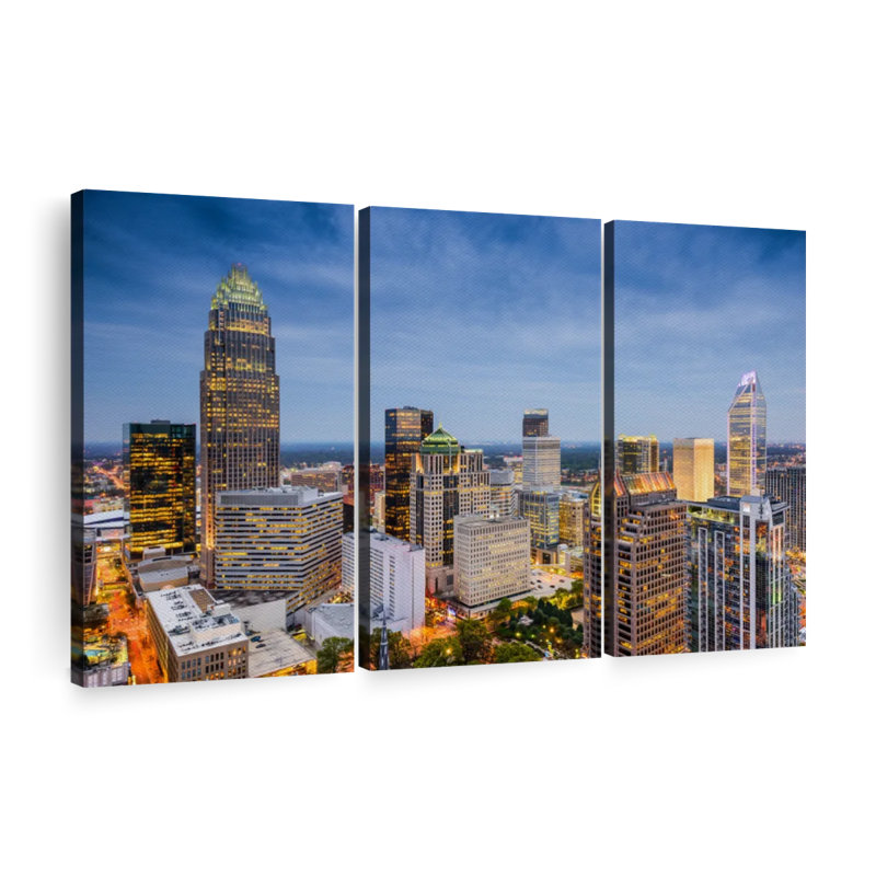 «Charlotte Uptown Skyline» sur toile, H 24 po x l 38 po