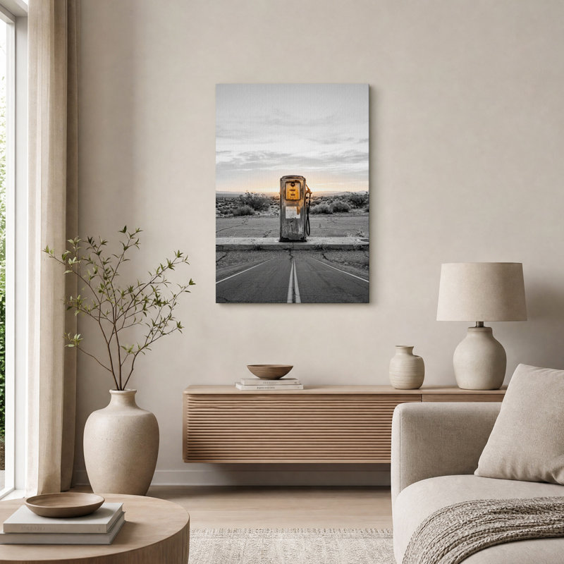 Art mural rétro, pompe à essence sur autoroute du désert, H 24 po x l 18 po