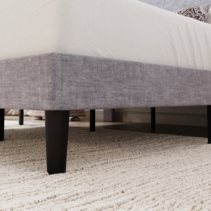 Structure de lit moderne tapissier avec tête de lit ajustable, Grand lit, Gris clair