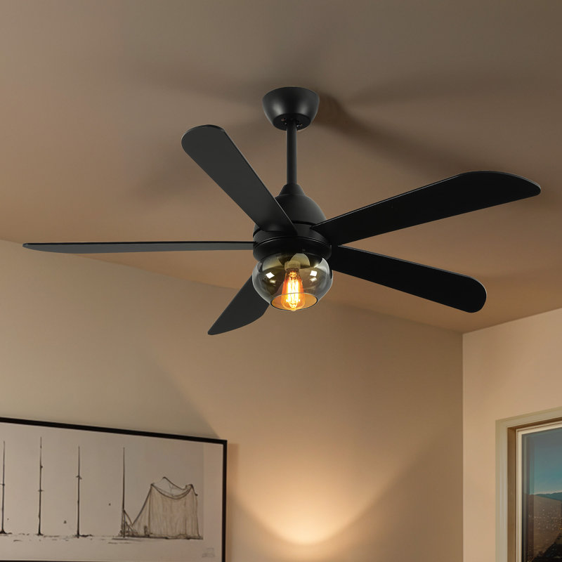  Ventilateur de plafond moderne de 52 po avec lumière et télécommande, Noir, Noir