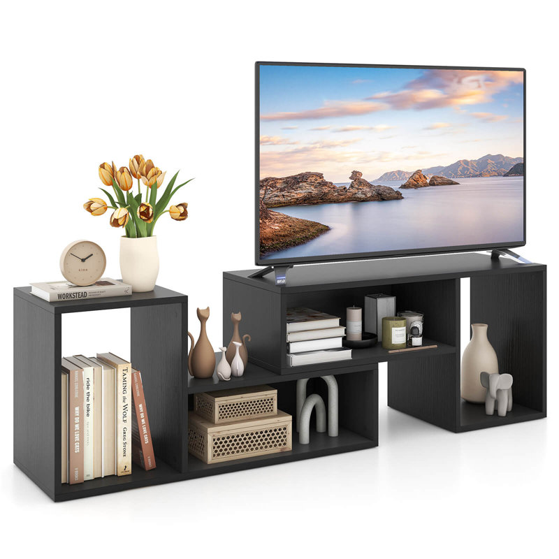 2 Pcs Adjustable Tv Stands With Storage Cubes For Tvs Up To 55 Inches Cabinets , Black