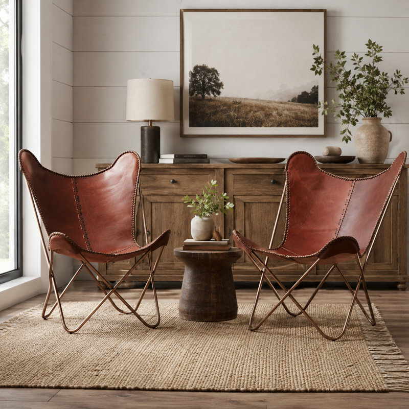 Fauteuil suspendu en cuir Callum, Brun selle