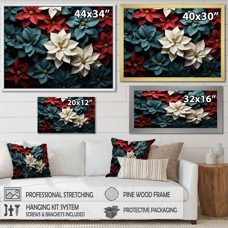 «Blue and White Poinsettias Field», reproduction d'art sur toile, 30" H x 40" W, Toile tendue
