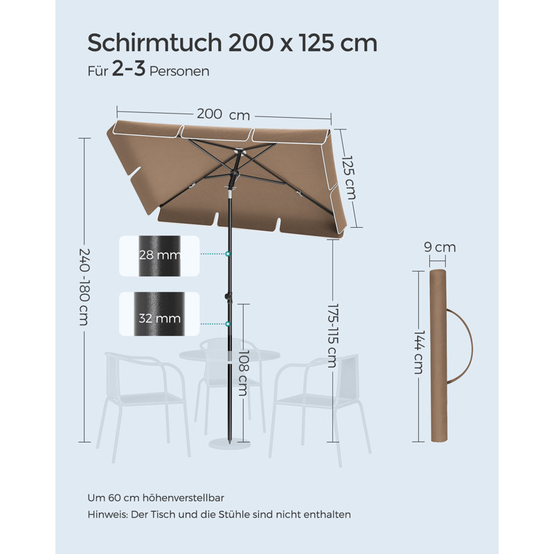 Burdzel Rectangular Market Parasol, Taupe, 240cm H x 200cm W x 125cm D