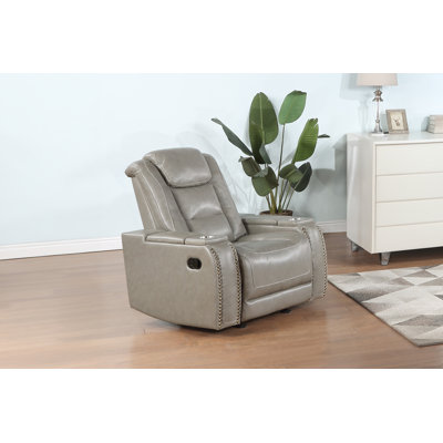 Danykah Leather Glider Recliner, Light Grey