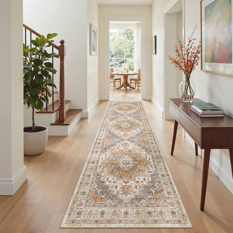 Tapis antidérapant Malila, Tapis de couloir : 3 pi x 10 pi, Gris