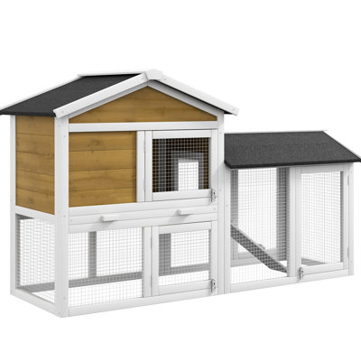 Large Rabbit Cage With Run Area, Asphalt Roof, Removable Tray & Lockable Doors For 2 Medium Rabbits' Comfort 58" Pet Happiness And