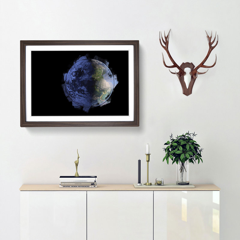 Blue Planet Earth in Abstract - Picture Frame Graphic Art Print, Walnut Framed, 36cm H x 48cm W x 2cm D