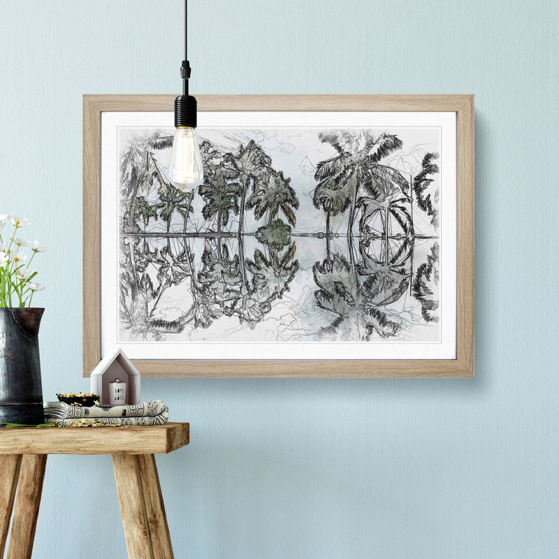 Palm Tree Reflections in Mauritius - Picture Frame Graphic Art Print, 45cm H x 63cm W x 2cm D, Oak Framed
